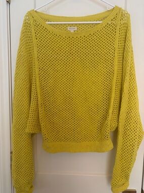 Pilcro Anthropologie Open-Weave Scoop Neck Sweater in Bright Yellow